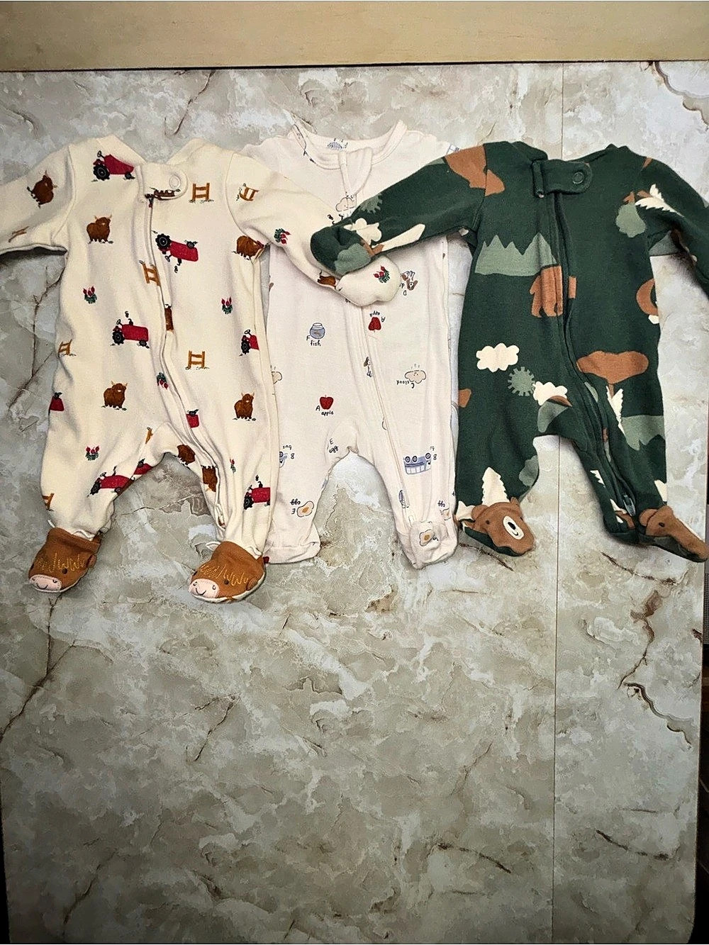 Carter's 3-Piece Baby Footie Pajama Set Green & White